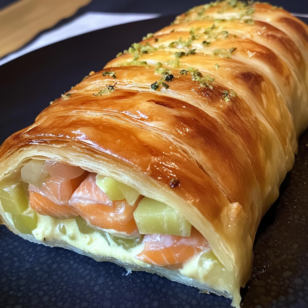 Tresse feuilletée saumon poireaux