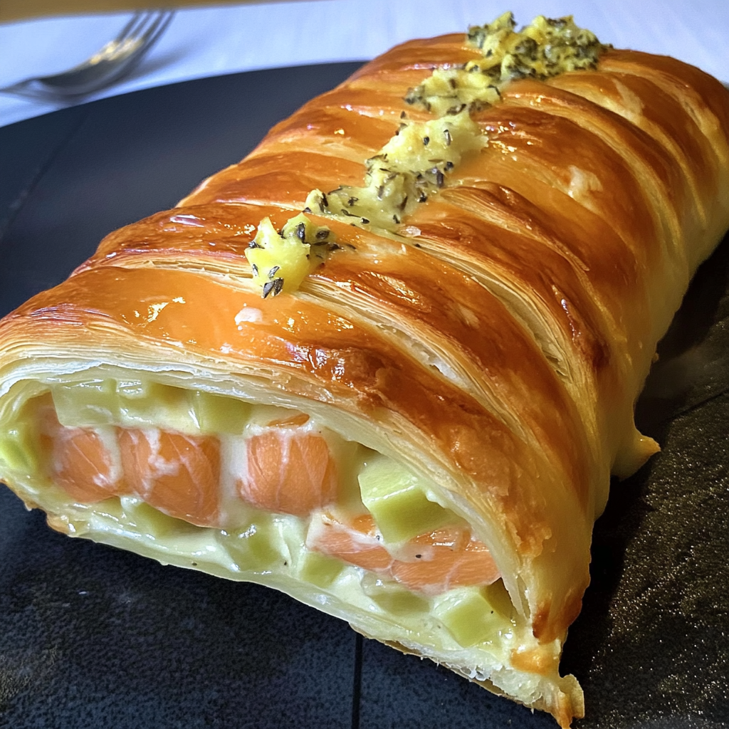 Tresse feuilletée saumon poireaux