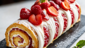 gâteau roulé aux fraises et chantilly