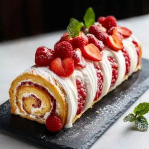 gâteau roulé aux fraises et chantilly