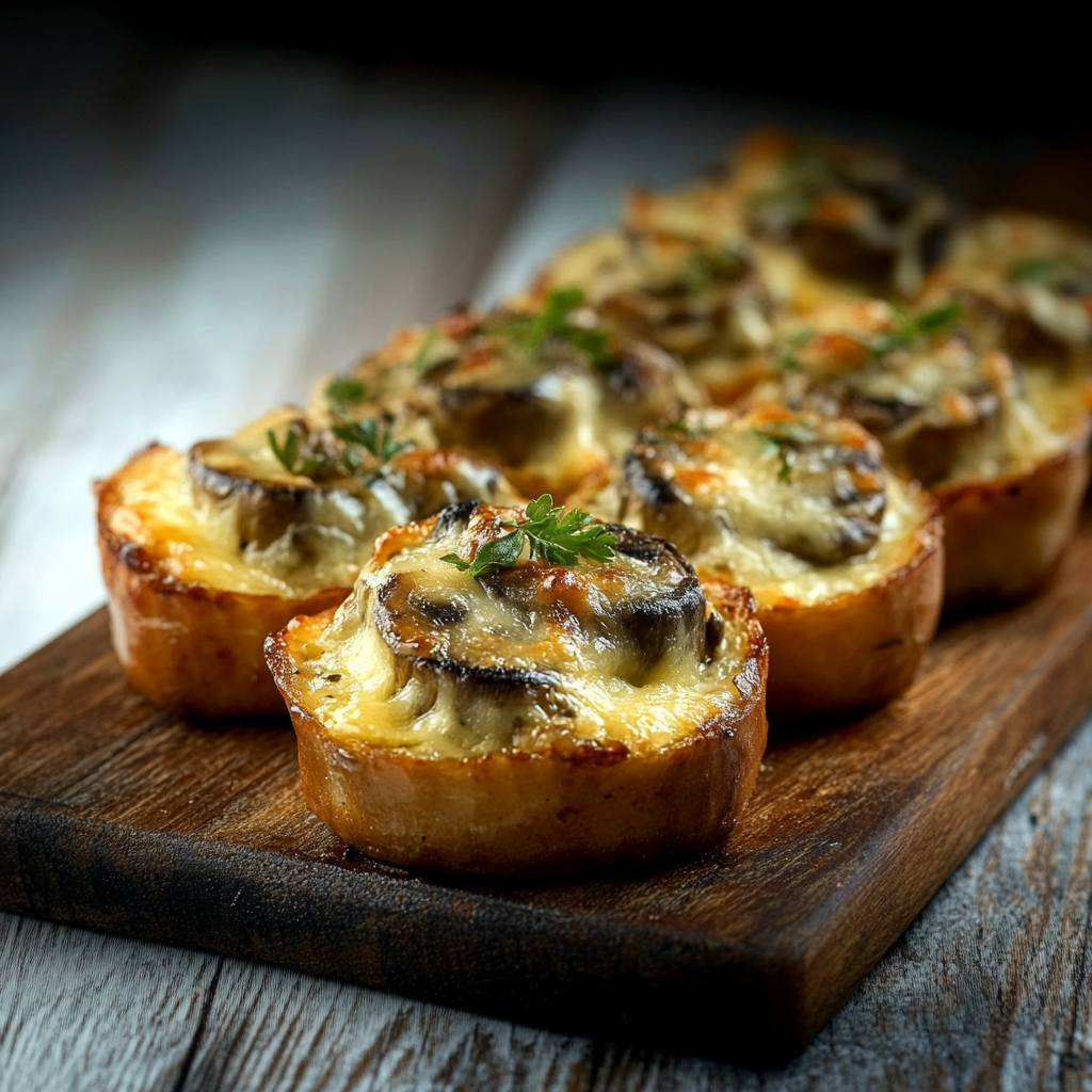 Bouchées croustillantes aux champignons gratinés : recette facile et délicieuse