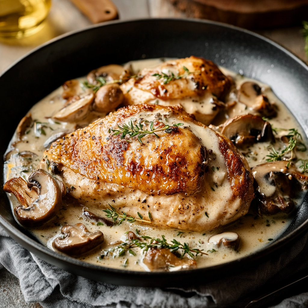 Poulet à la crème et aux champignons