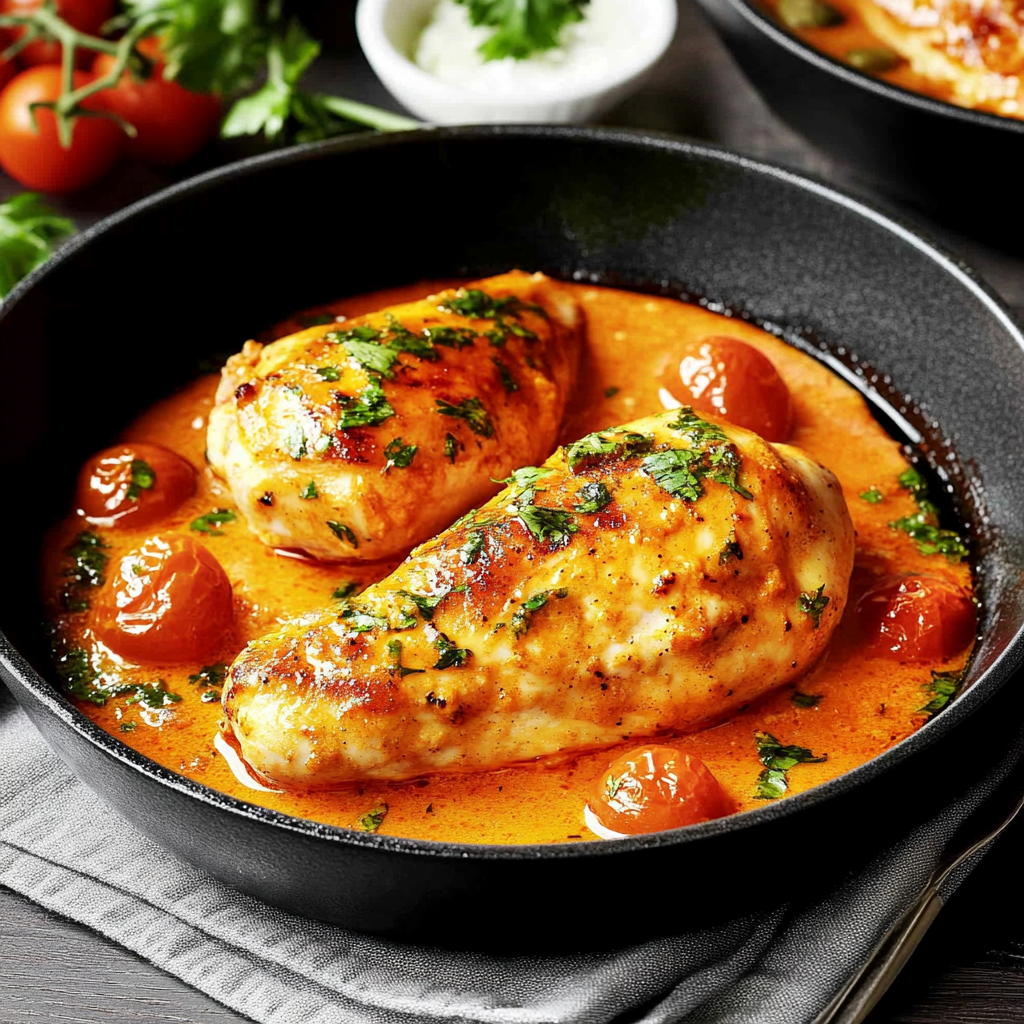 Poulet sauce à la crème et tomates