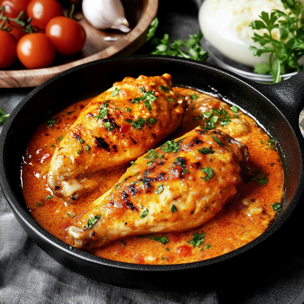 Poulet sauce à la crème et tomates