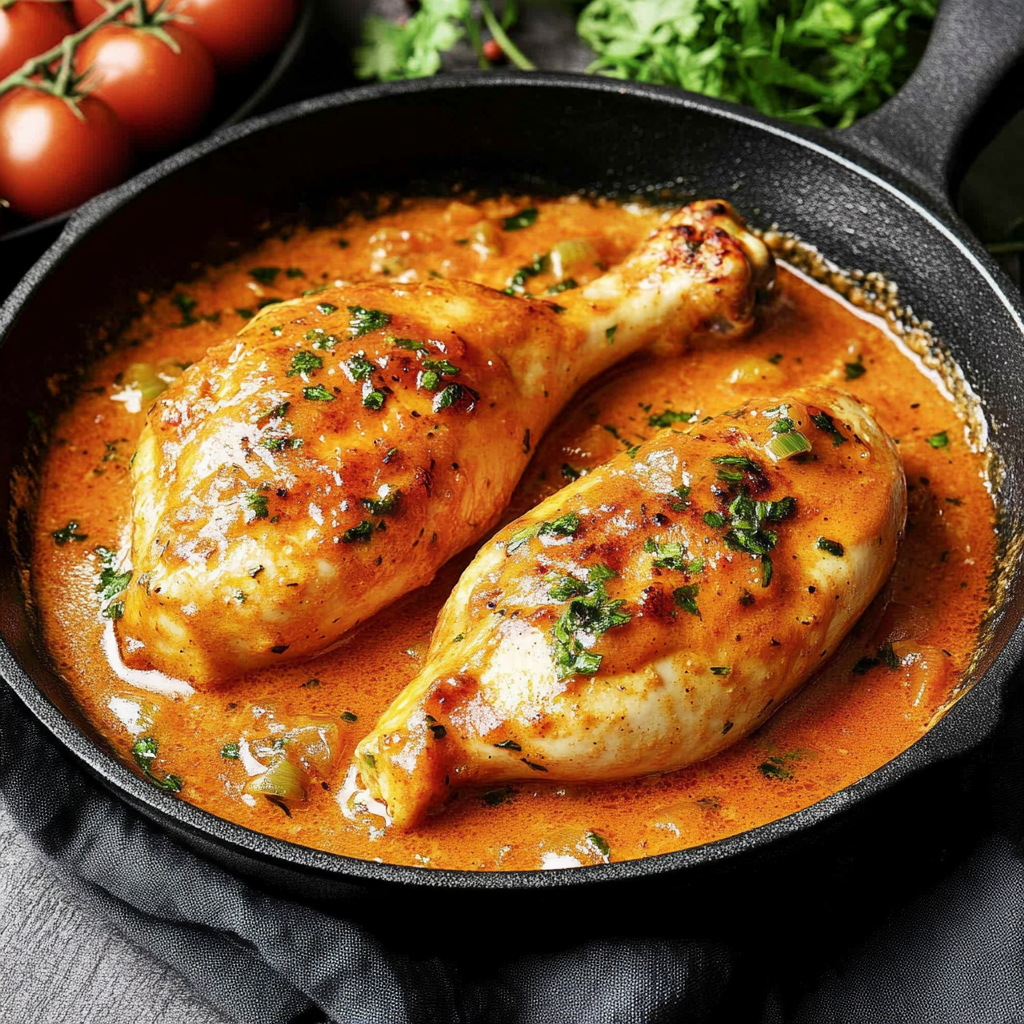 Poulet sauce à la crème et tomates
