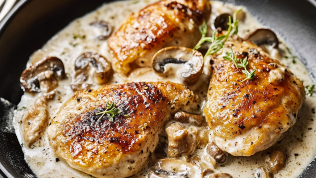 Poulet à la crème et aux champignons