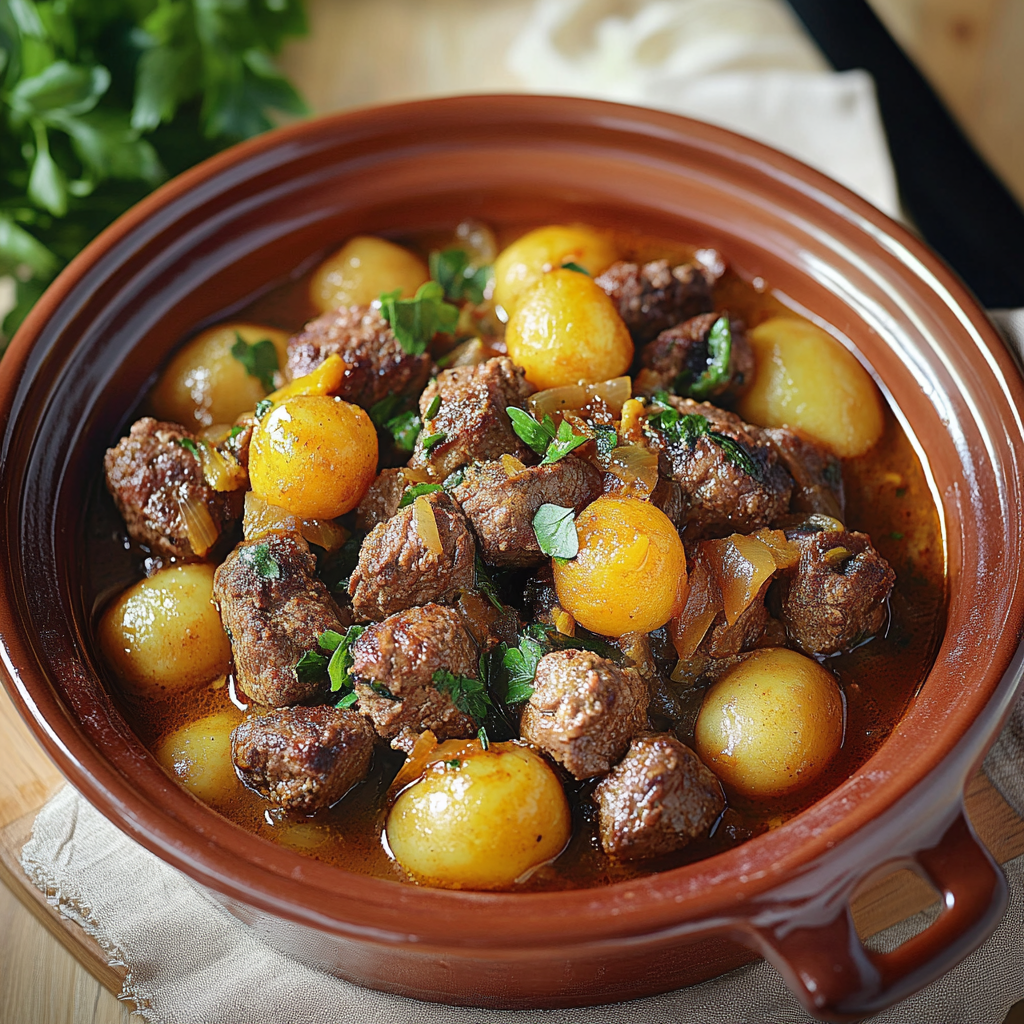 Tajine aux boulettes de viande et pommes de terre