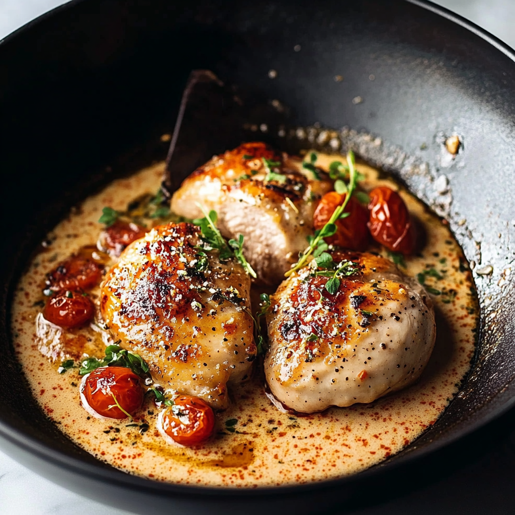 Poulet à la crème et aux tomates