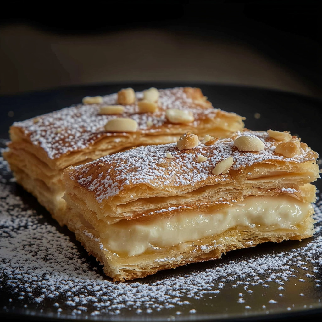 feuilleté à la crème pâtissière et aux amandes