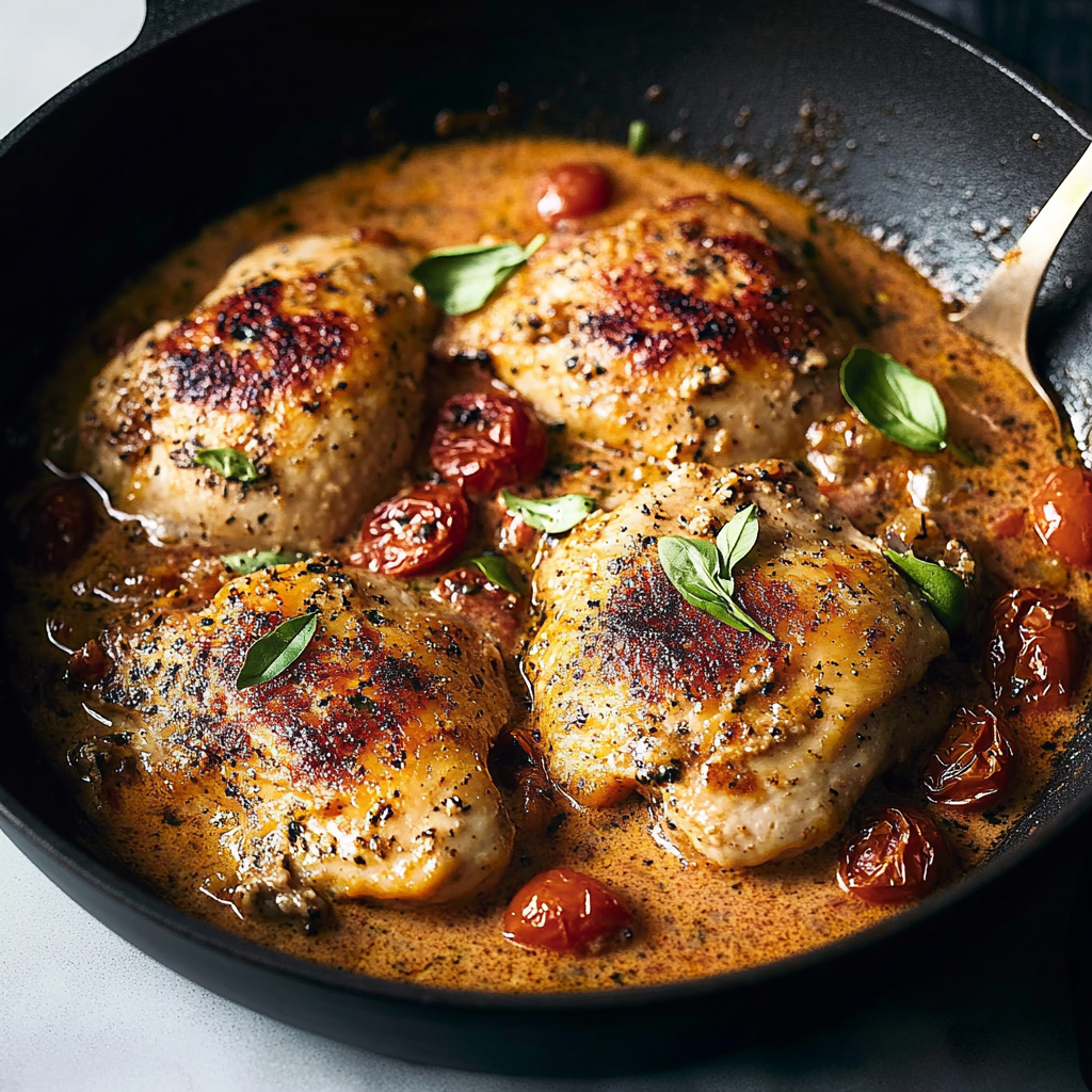 Poulet à la crème et aux tomates