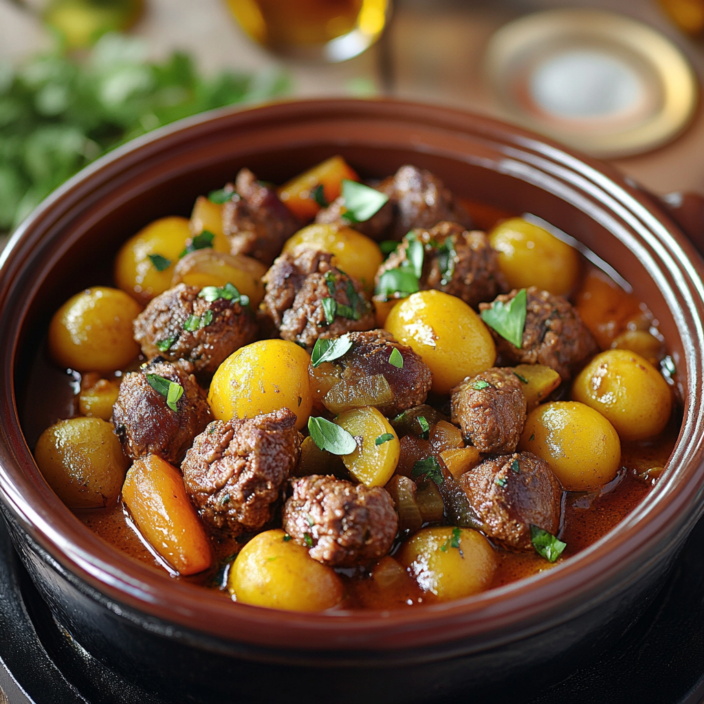 Tajine aux boulettes de viande et pommes de terre