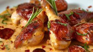 Recette facile d'aiguillettes de poulet avec sauce crémeuse au chorizo