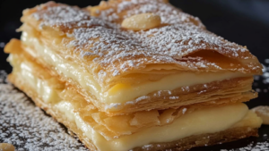 feuilleté à la crème pâtissière et aux amandes