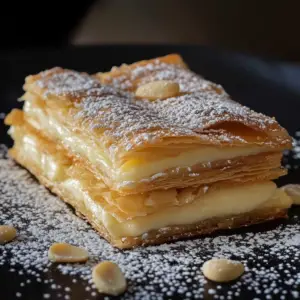 feuilleté à la crème pâtissière et aux amandes