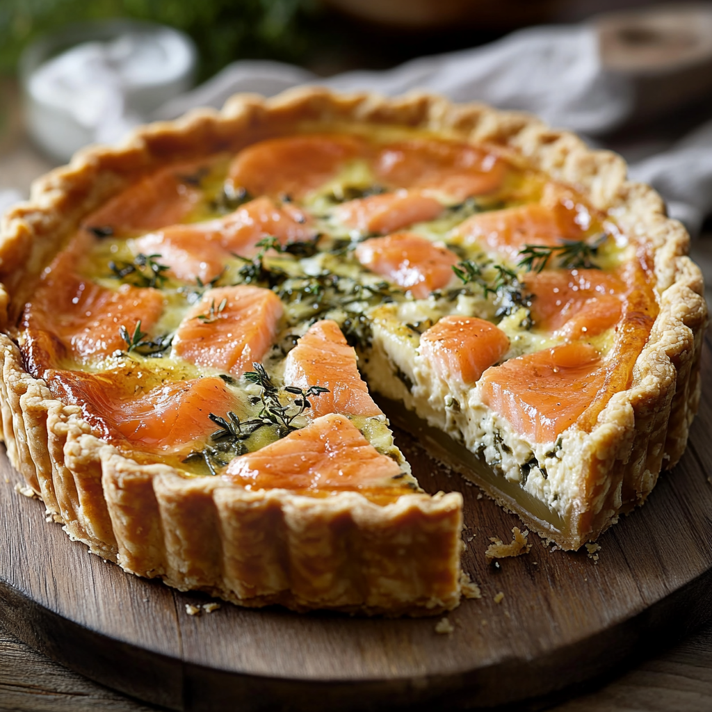 Quiche aux poireaux et au saumon fumé