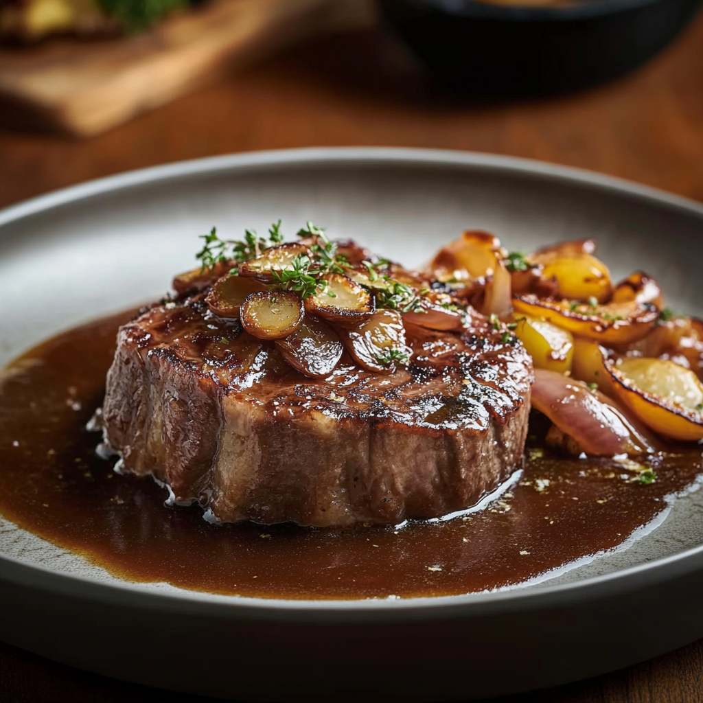 rôti de bœuf au miel et aux oignons