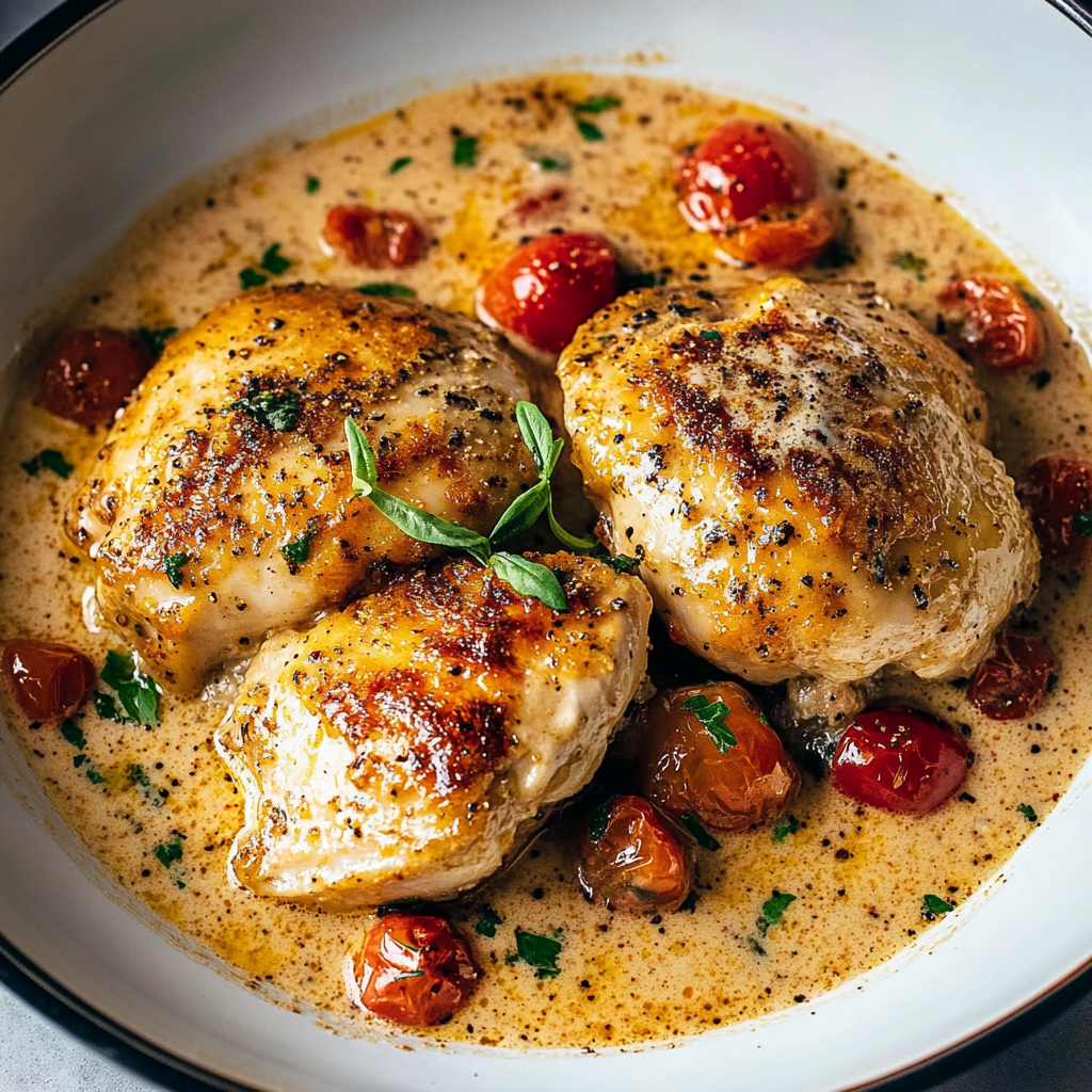 Poulet à la crème et aux tomates