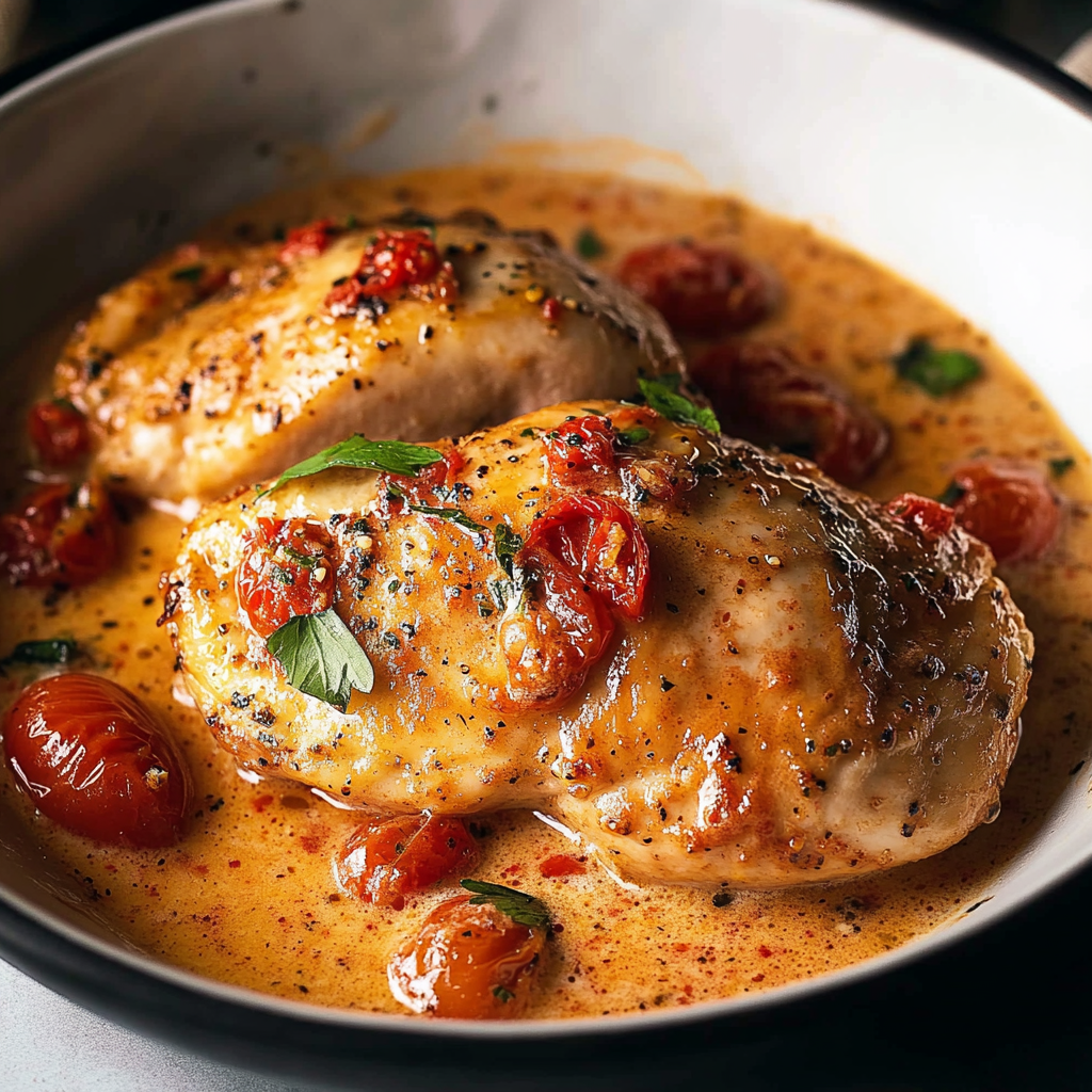 Poulet à la crème et aux tomates
