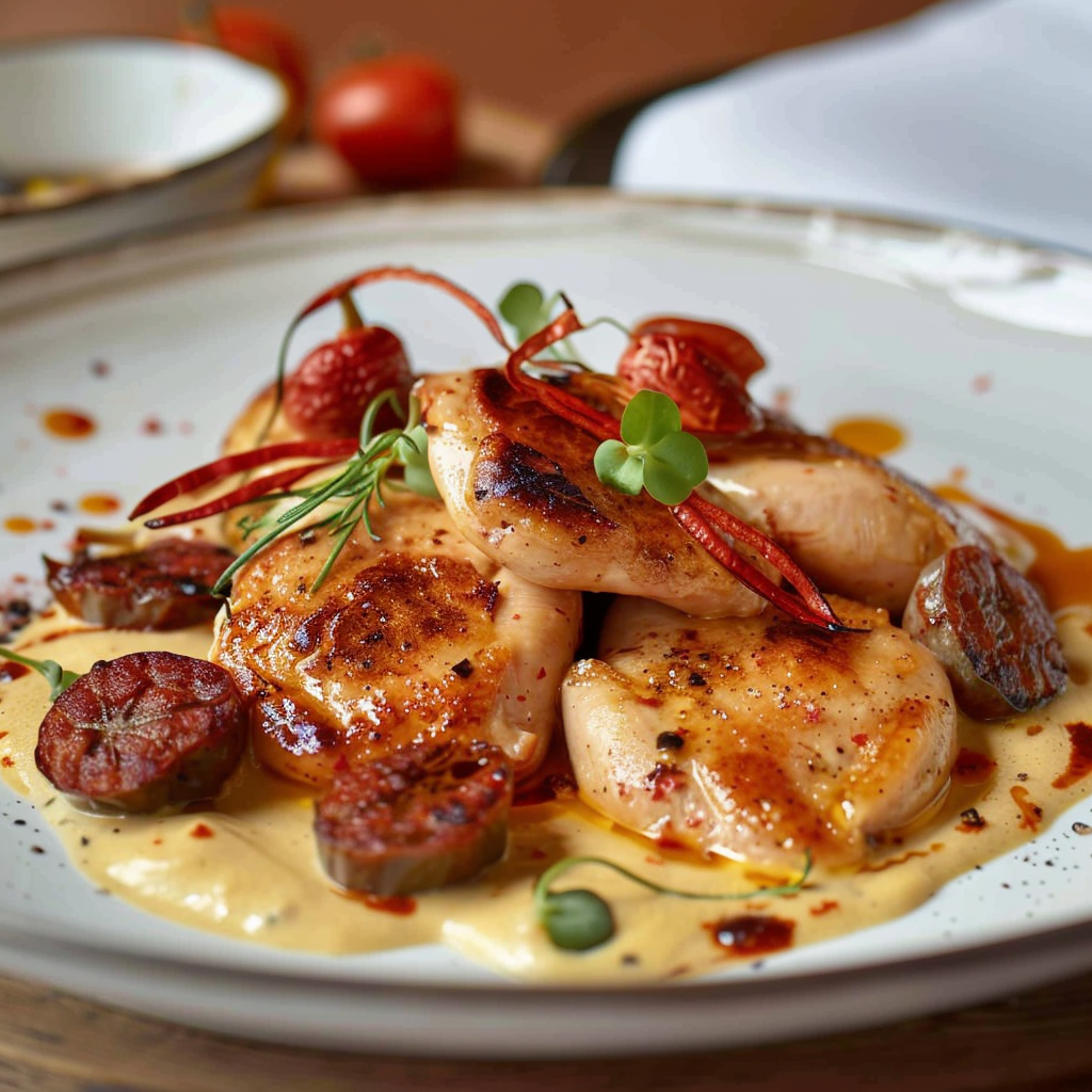 Recette facile d'aiguillettes de poulet avec sauce crémeuse au chorizo