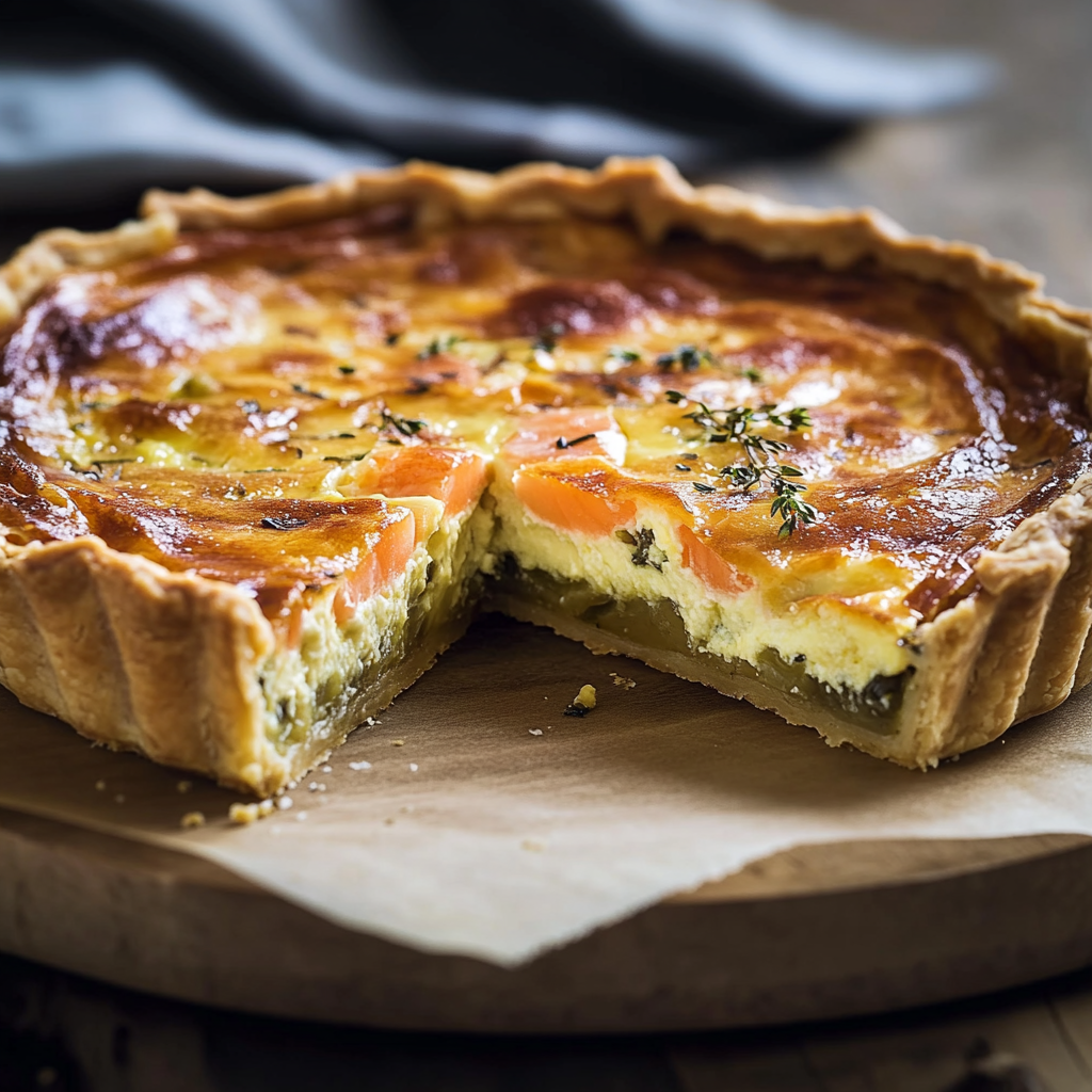 Quiche aux poireaux et au saumon fumé