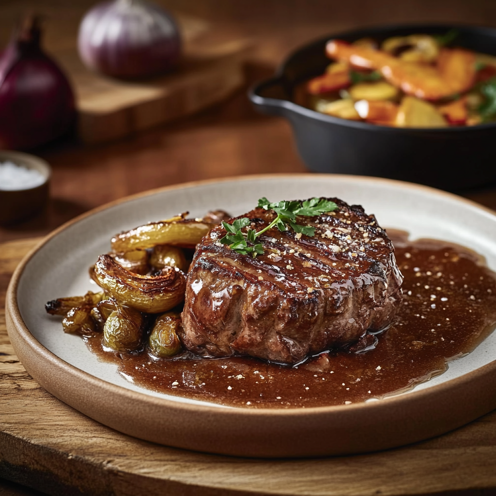rôti de bœuf au miel et aux oignons