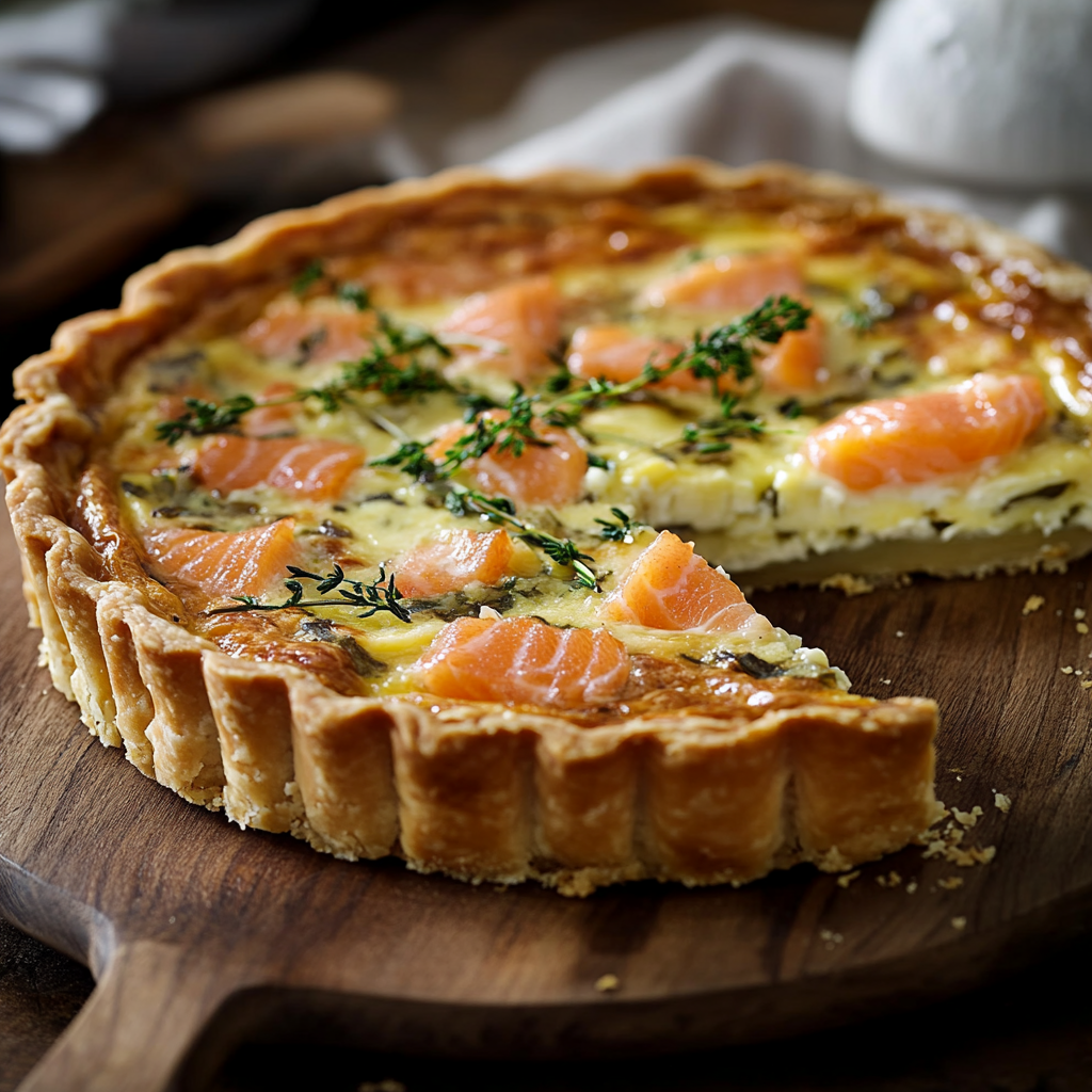 Quiche aux poireaux et au saumon fumé