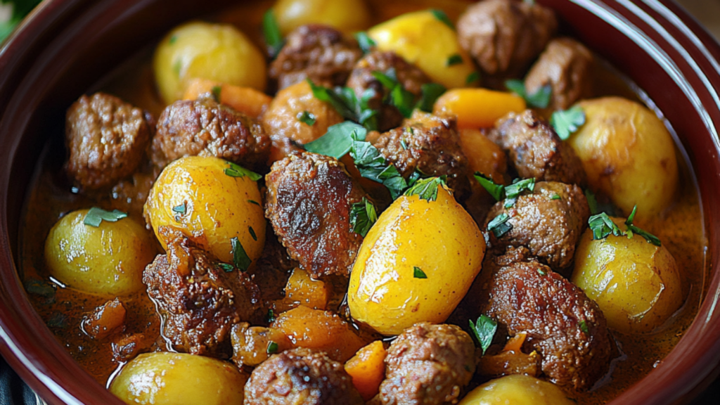 Tajine aux boulettes de viande et pommes de terre