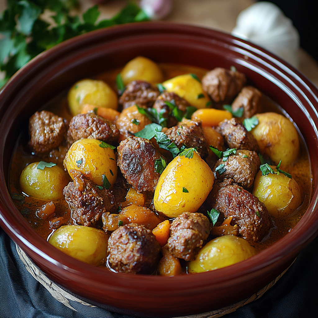 Tajine aux boulettes de viande et pommes de terre