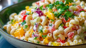 salade de macaroni colorée depuis recettemoderne.com