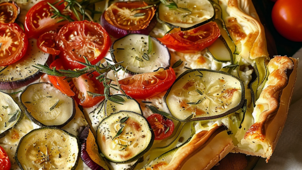 Tarte aux Courgettes Tomates Oignons depuis recettemoderne.com