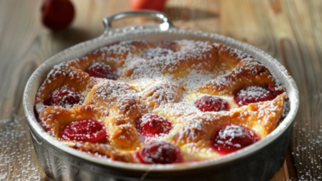 Clafoutis rhubarbe fraises vanille Depuis recettemoderne.com