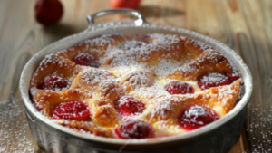 Clafoutis rhubarbe fraises vanille Depuis recettemoderne.com