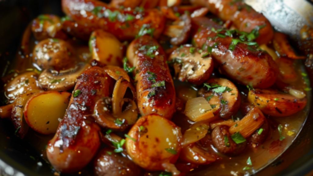 Saucisses Champignons Pommes de Terre au Four Depuis recettemoderne.com