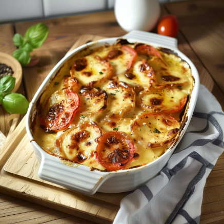 Gratin de pommes de terre tomates mozzarella Depuis recettemoderne.com
