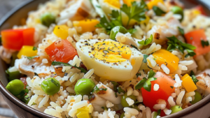 Salade de riz, thon et œufs depuis recettemoderne.com