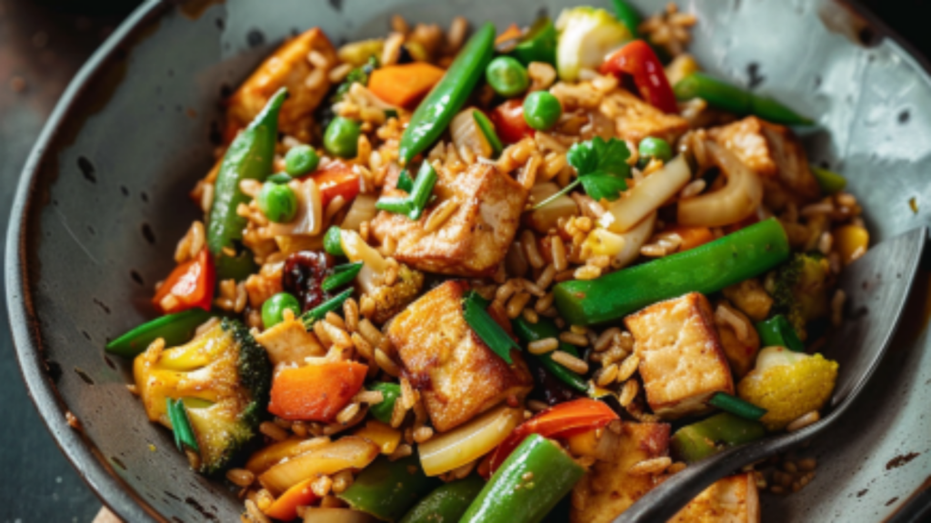 Riz sauté aux légumes et tofu Depuis recettemoderne.com