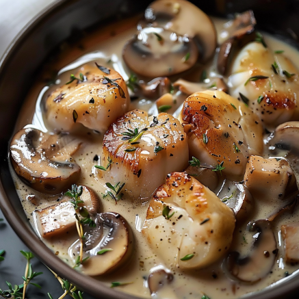 Blanquette de Saint-Jacques aux Champignons Depuis recettemoderne.com
