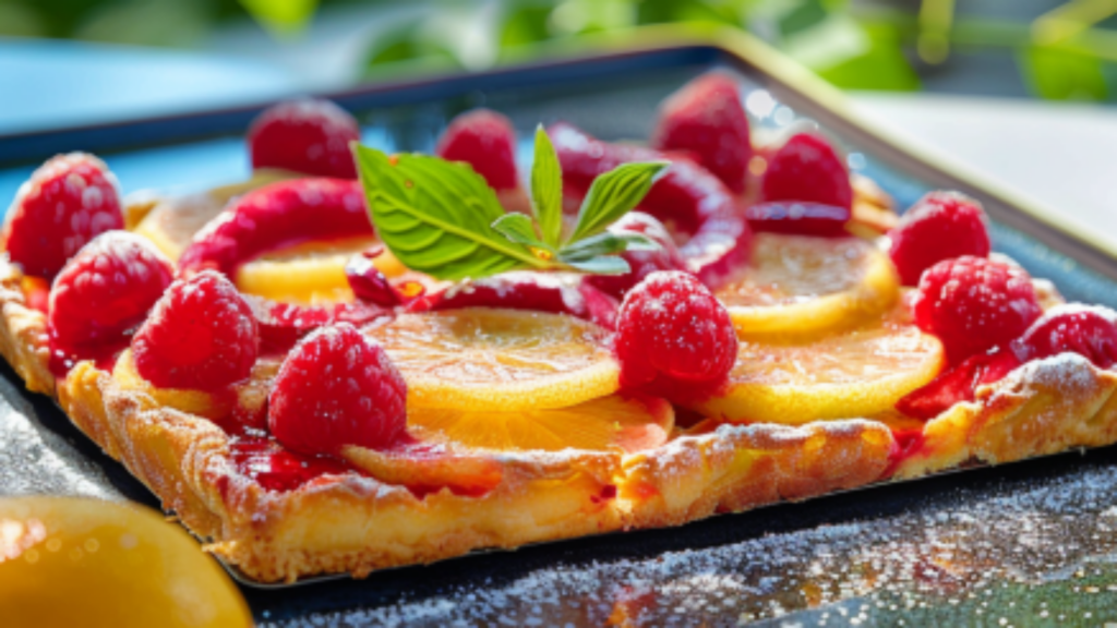 Tarte aux Pêches et Framboises Depuis recettemoderne.com