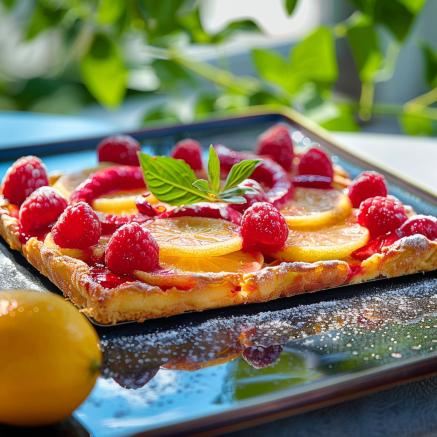 Tarte aux Pêches et Framboises Depuis recettemoderne.com