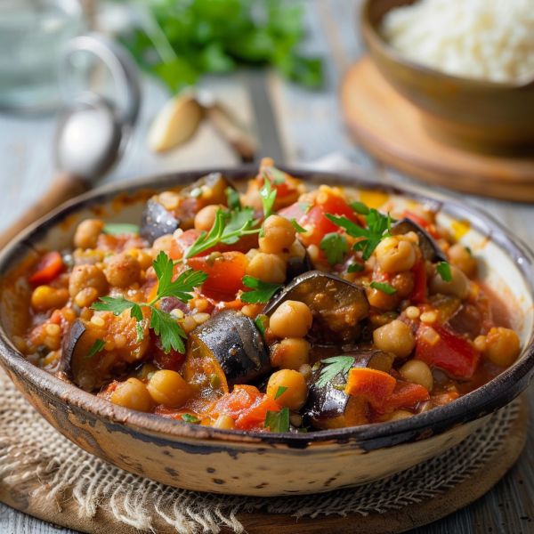 Curry d'Aubergines et Pois Chiches Depuis recettemoderne.com