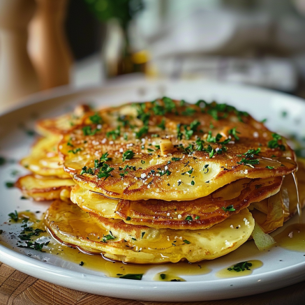 Pancakes Salés aux Pommes de Terre, Oignons et Mozzarella Depuis recettemoderne.com