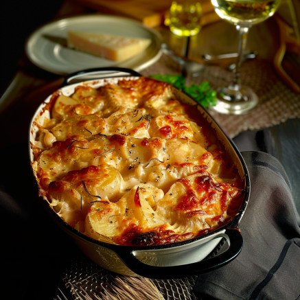 Gratin de Chou-Fleur, Pommes de Terre et Poulet Depuis recettemoderne.com