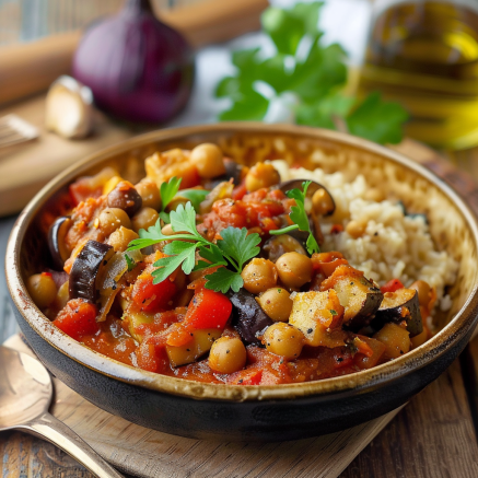 Curry d'Aubergines et Pois Chiches Depuis recettemoderne.com