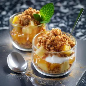 Verrines ananas crumble depuis recettemoderne.com