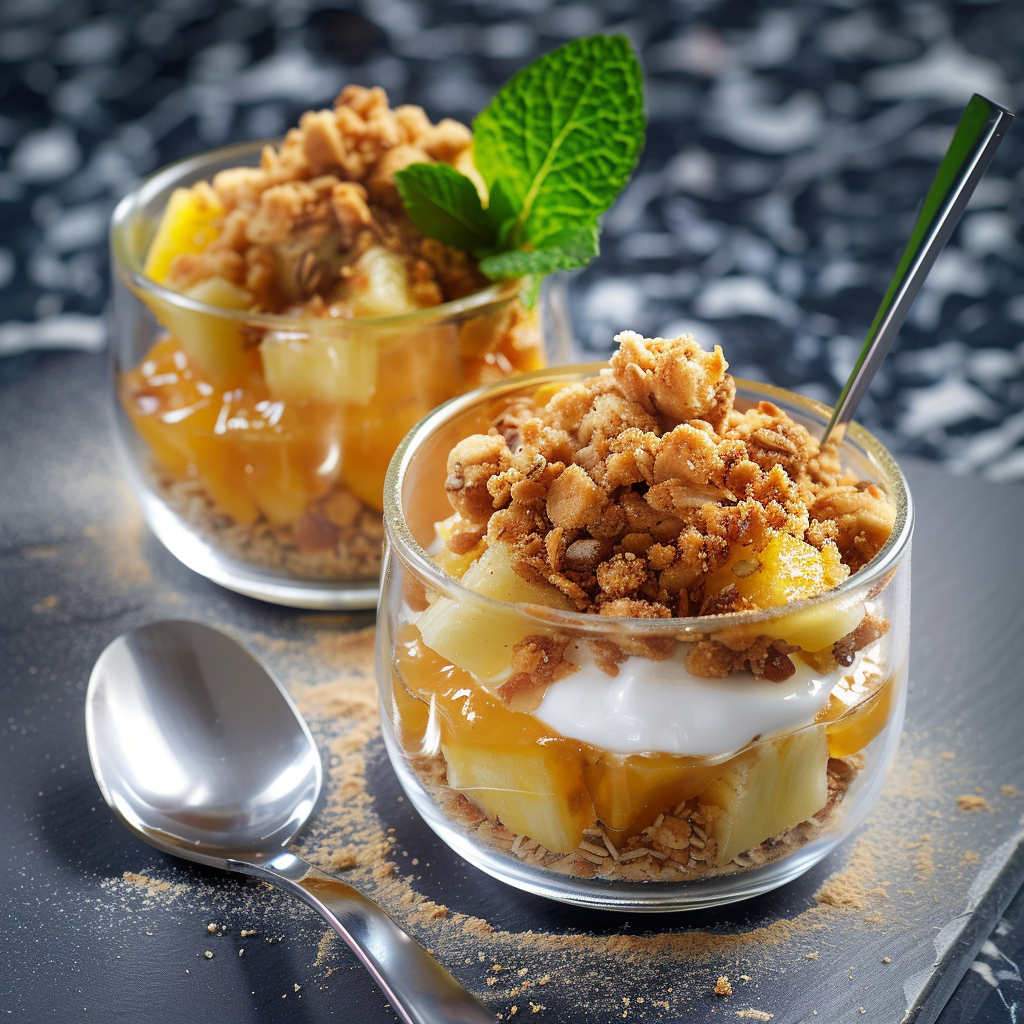 Verrines ananas crumble depuis recettemoderne.com