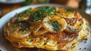 Pancakes Salés aux Pommes de Terre, Oignons et Mozzarella Depuis recettemoderne.com