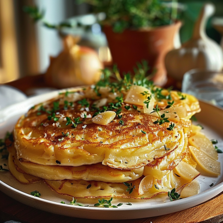 Pancakes Salés aux Pommes de Terre, Oignons et Mozzarella Depuis recettemoderne.com
