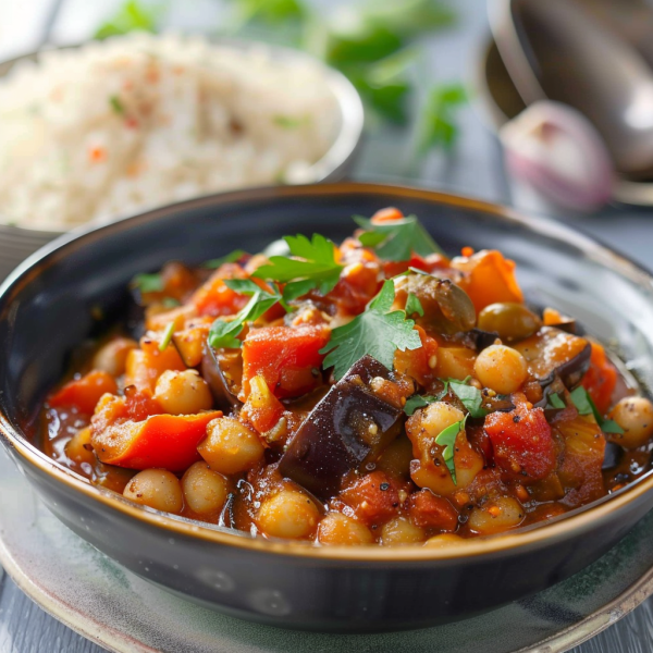 Curry d'Aubergines et Pois Chiches Depuis recettemoderne.com