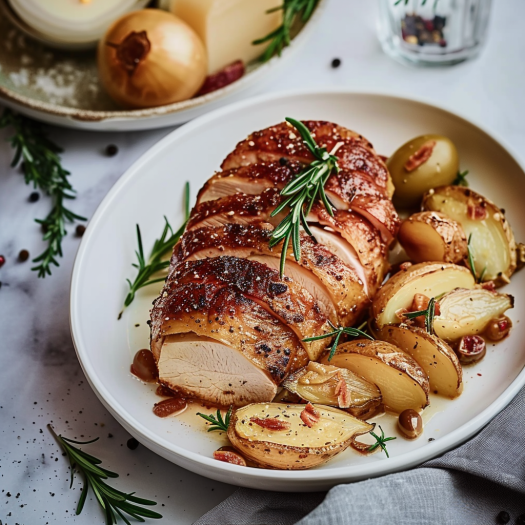 Roulé de Poulet aux Saucisses et Olives