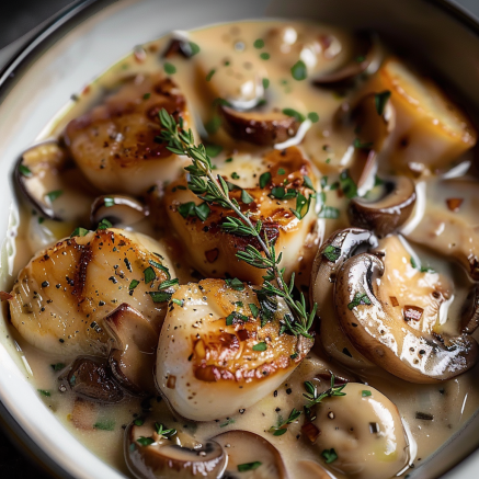 Blanquette de Saint-Jacques aux Champignons Depuis recettemoderne.com